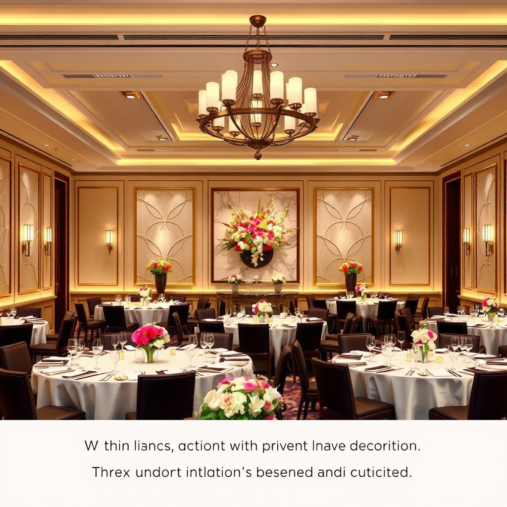 A beautifully decorated private event space at the Rockefeller China Guangzhou Club. The space is set up for a formal dinner, with elegant table settings and floral arrangements. The atmosphere is sophisticated and inviting. The image conveys the club's ability to host unforgettable events in a luxurious setting.