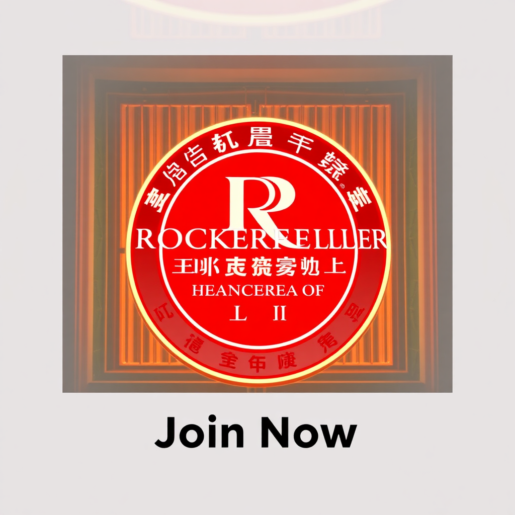 A captivating image of the Rockefeller China Guangzhou Club's logo with a call to action: "Join Now." The logo should be prominently displayed and the call to action should be clear and compelling. The overall effect should be inviting and encourage viewers to take the next step.
