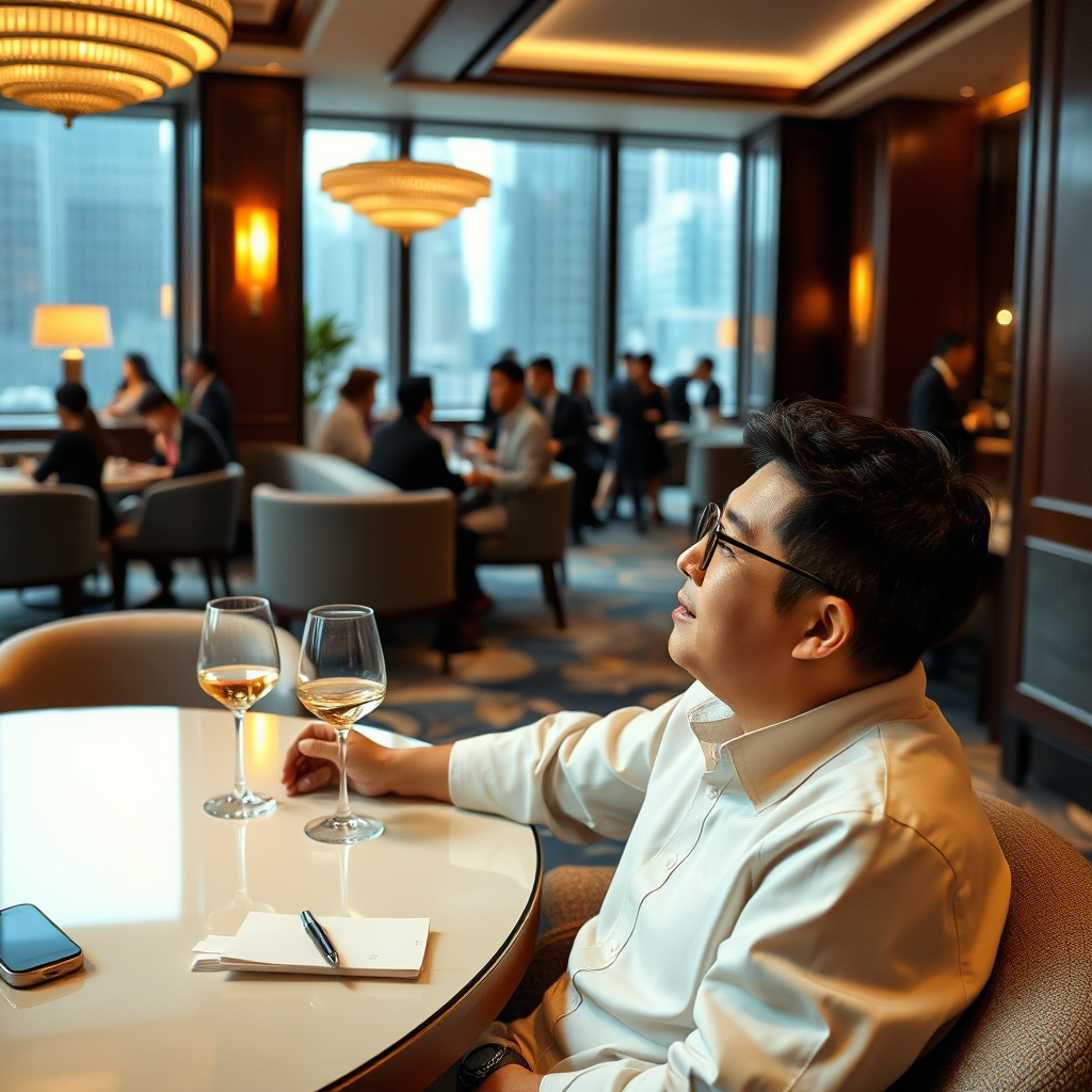 A photograph showcasing a member enjoying the amenities and services of the Rockefeller China Guangzhou Club. The member could be relaxing in the lounge, attending an event, or utilizing the concierge services. The overall effect should be aspirational and convey the club's ability to elevate its members' lifestyles.