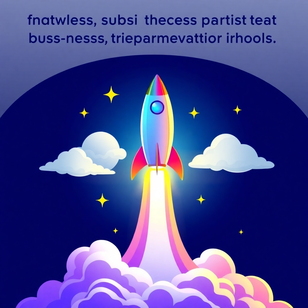 A stylized image depicting a rocket launching into the sky, symbolizing the growth and success of businesses that partner with 亚投财富. The rocket is surrounded by clouds and stars, representing the limitless potential of business innovation. The lighting is dramatic and dynamic, creating a sense of excitement and momentum. The color palette is vibrant and bold, with shades of blue, purple, and gold.