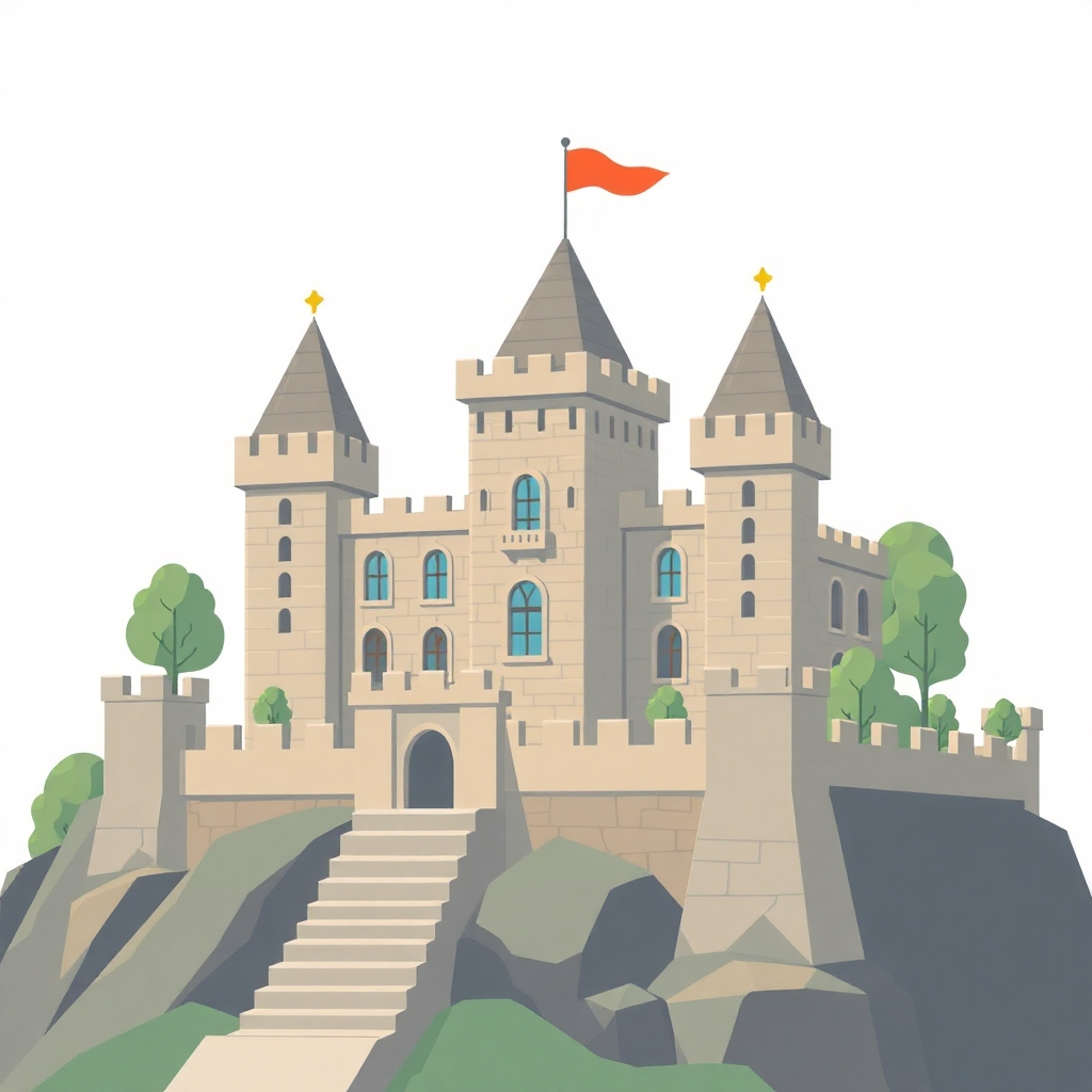A stylized image representing a hedge fund, potentially visualized as a fortified castle protecting assets from market volatility.