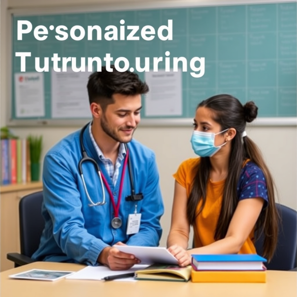 An image depicting a student receiving personalized tutoring from a healthcare professional. The scene should emphasize a supportive and collaborative learning environment, with the tutor providing individualized guidance and feedback.