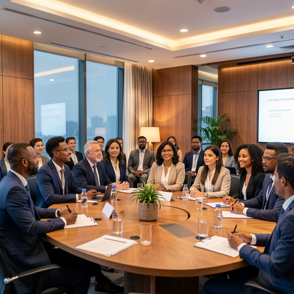 Diverse corporate audience presentation