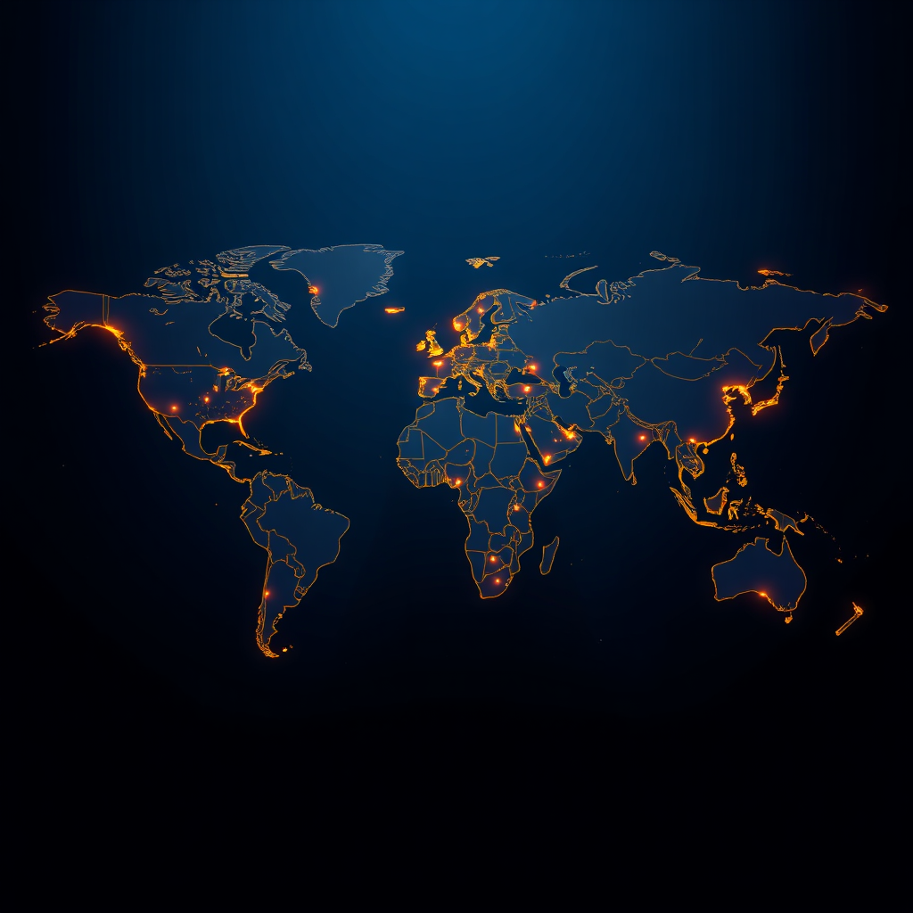 Stylized world map showing global connections