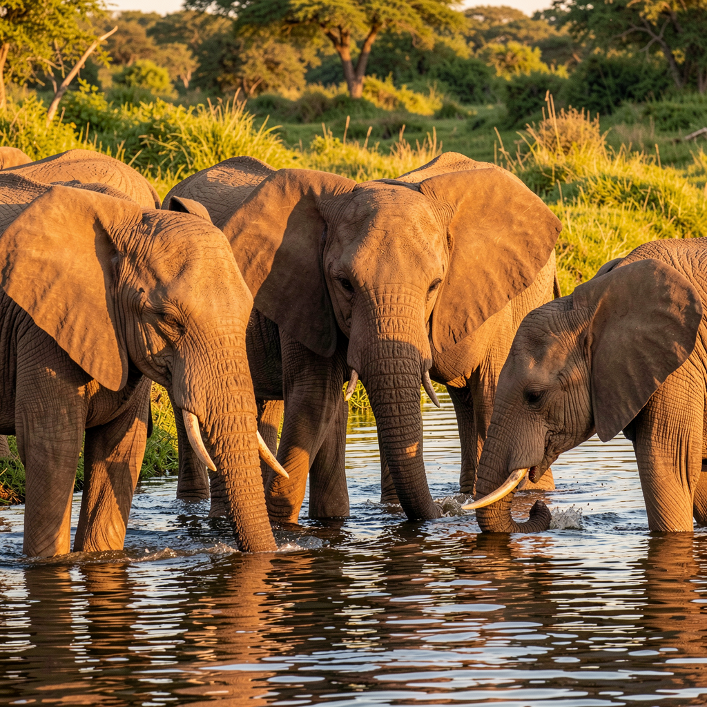Elephant herd by the river
