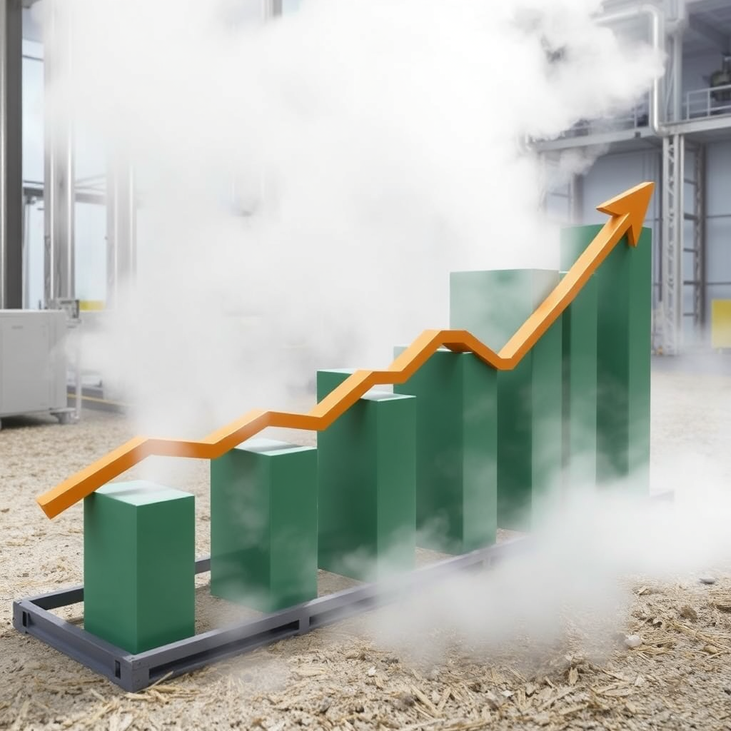 A stylized image representing energy efficiency through smart grid technology. The scene shows a network of interconnected solar panels and wind turbines, efficiently distributing clean energy to homes and businesses. The color palette is bright and optimistic, with yellows and greens promoting a sense of renewable energy. The camera angle is a high-angle shot, capturing the interconnectedness of the energy network. Textures are smooth and futuristic, emphasizing the technological innovation. The style should be modern and sustainable, conveying a sense of environmental responsibility.