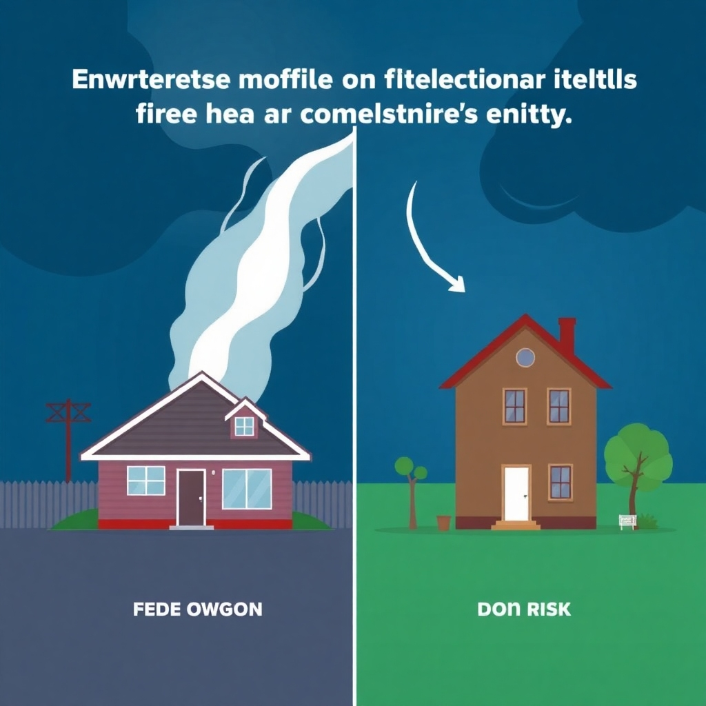 Create a stylized image showing the comparison between an unprotected entity and a protected entity facing an environmental catastrophe (e.g., storm). The protected entity, representing a business or individual using risk management strategies, shows no damage. The color scheme should be dramatic to highlight the contrast and showcase the effectiveness of risk management and insurance.