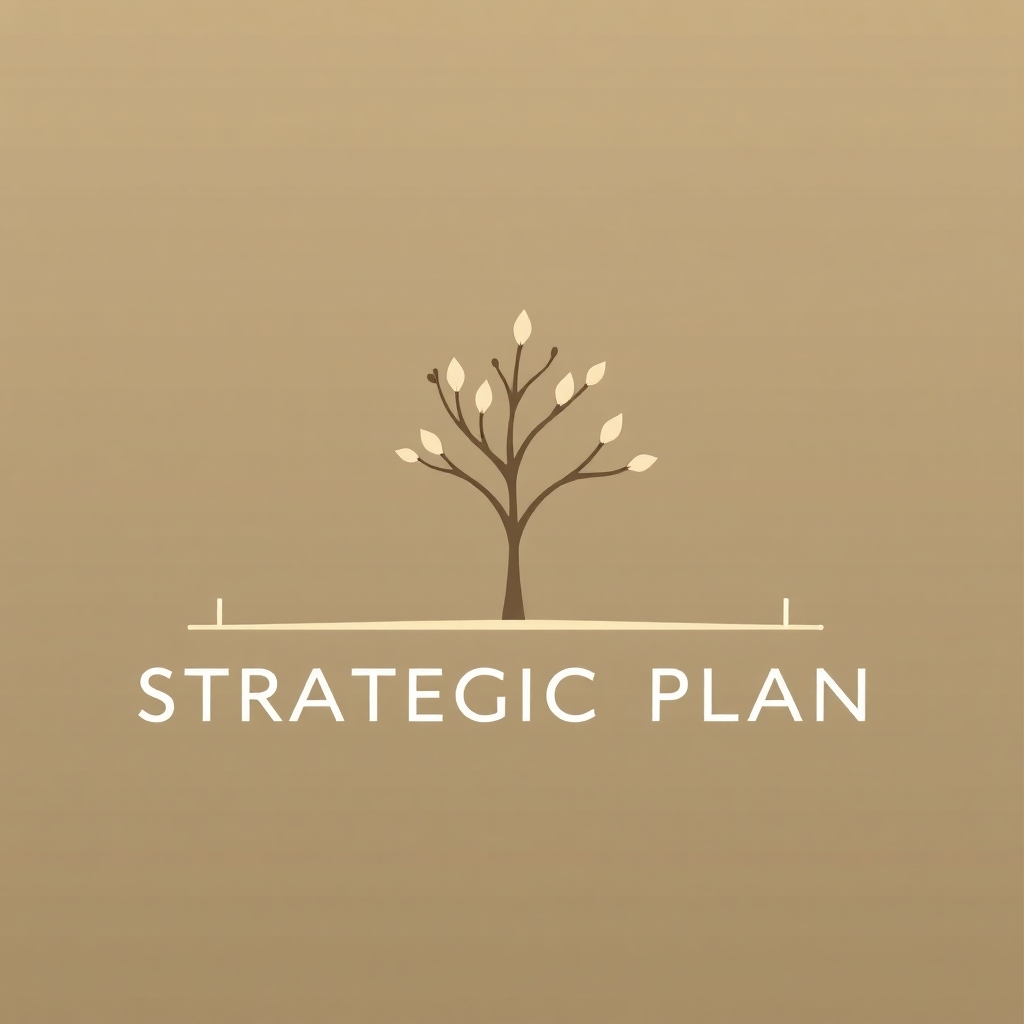 Create a stylized image that symbolizes a long-term strategic plan. A timeline, tree branches, or similar graphic should illustrate future-oriented planning and growth in a stable and sustainable manner. The color scheme should use natural tones and earthy colors for a sense of stability and growth. Style reference: minimalist corporate design.