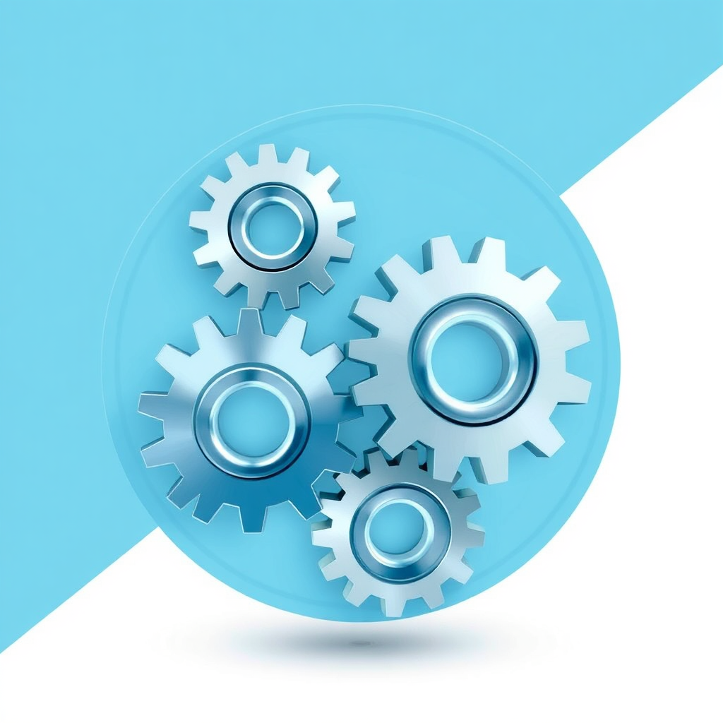 A stylized image depicting interconnected gears working together smoothly, symbolizing unity and progress. The gears should be made of metal and set against a clean, modern background. Use a color palette of blues and silvers. Style reference: infographic illustration with a focus on clarity and efficiency.