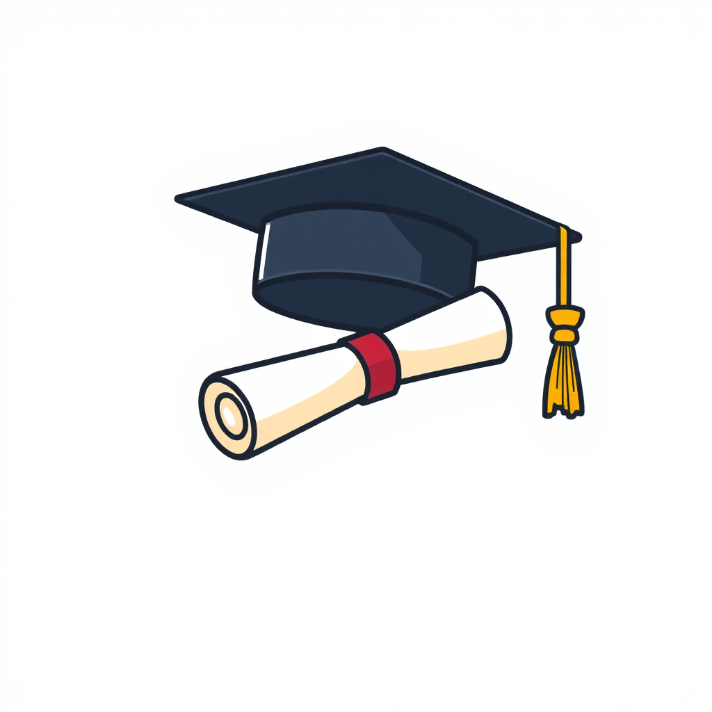 Stylized image of a graduation cap with a diploma, symbolizing academic achievement and scholarships. Clean background, cheerful colors. Style: Educational scholarship.