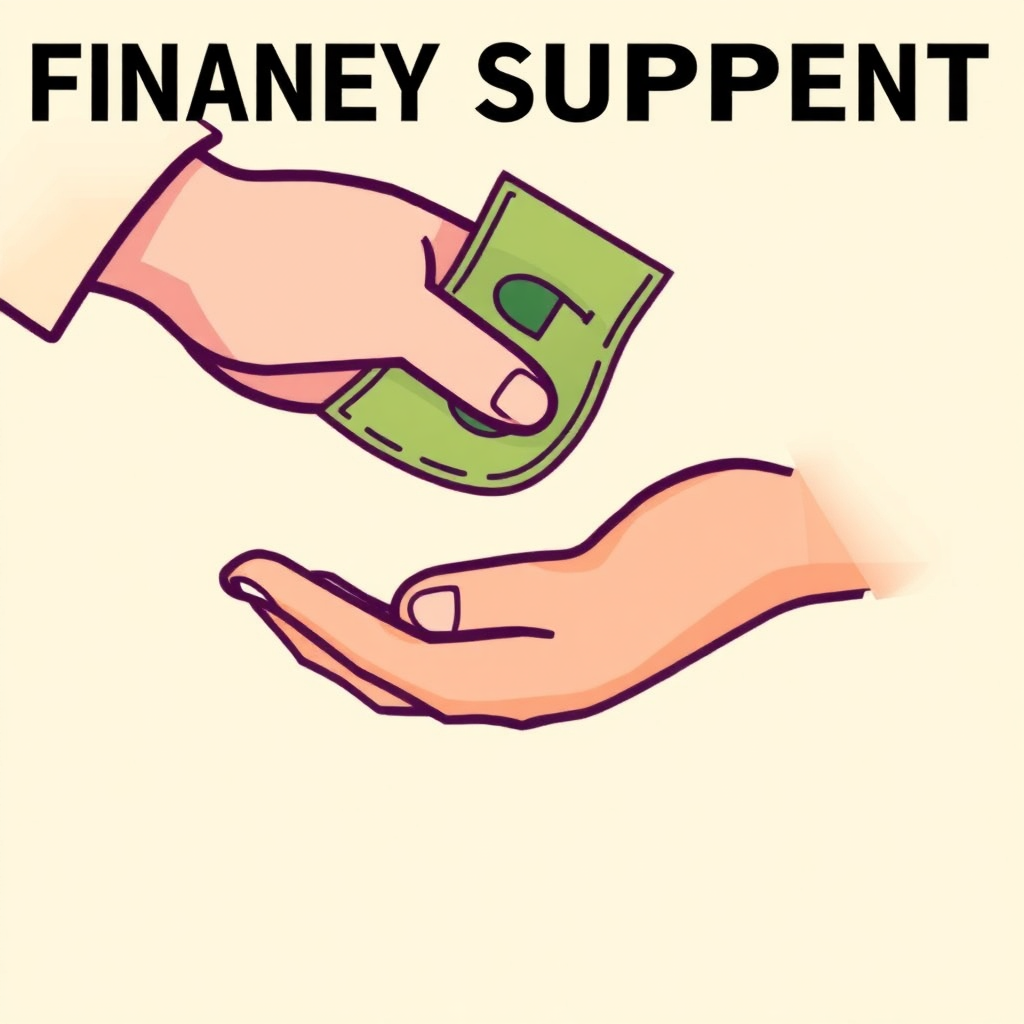 Stylized image of a hand giving money to another hand, symbolizing financial support. Focus on the giving hands. Warm colors, clean background. Style: Simple, clear illustration.