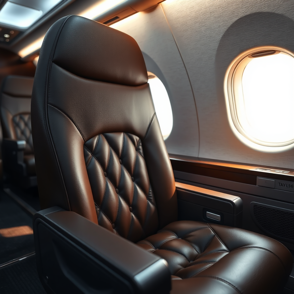 Show a before-and-after image concept of a private jet interior, where the 'before' depicts a dated interior and the 'after' showcasing a modern, refurbished space with new upholstery and lighting.