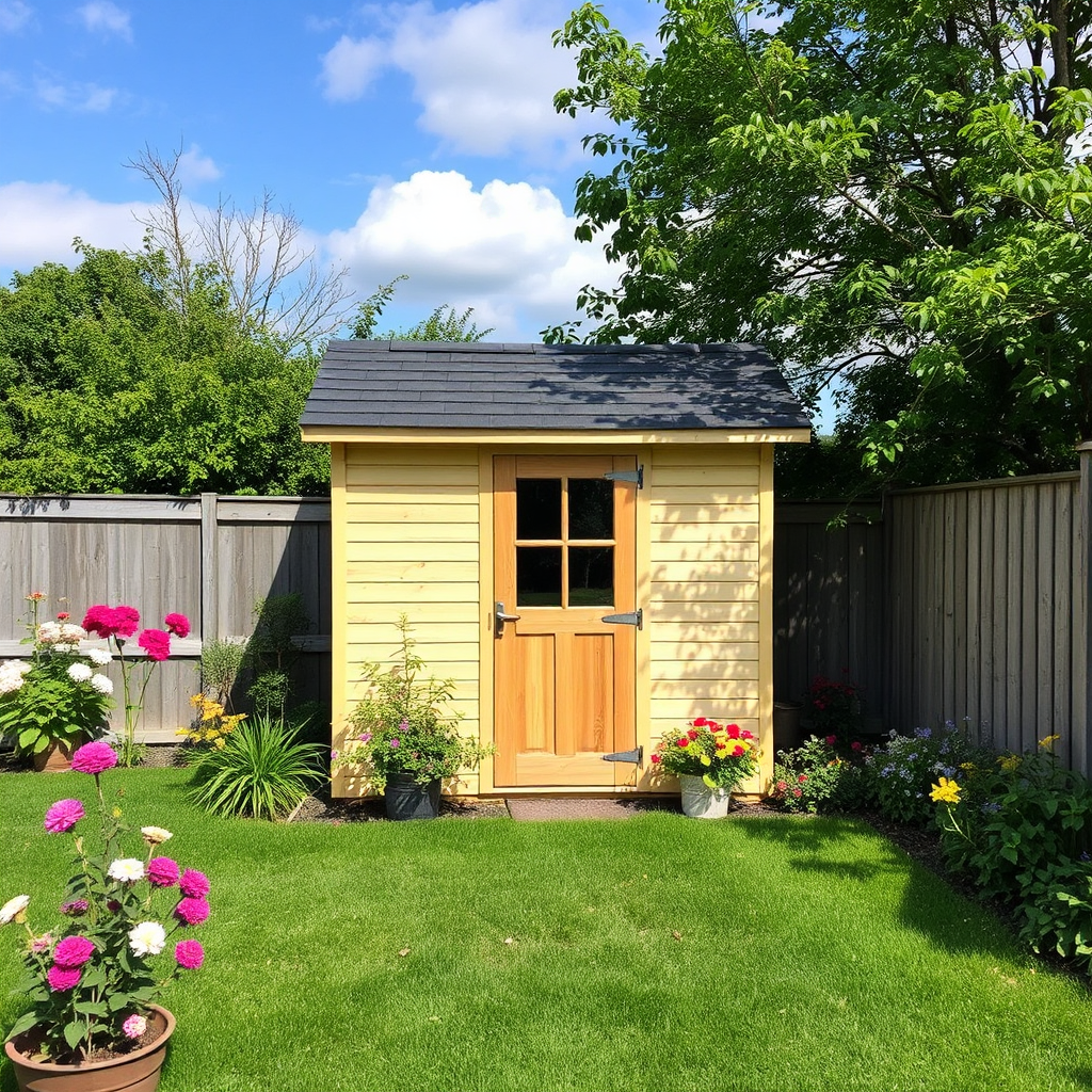 Photorealistic image of a beautiful home with a well-maintained garden featuring a Shed21 garden shed. Emphasize the shed's contribution to the overall curb appeal and property value. 4K resolution, high quality.