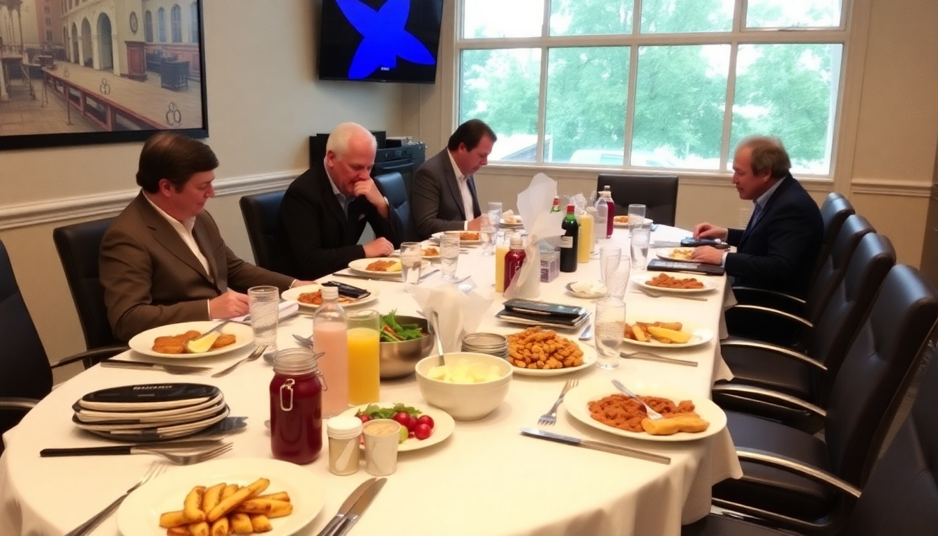A photorealistic image of a world map constructed from various international cuisines. Each continent is represented by dishes from that region, with key cities highlighted by miniature flags displaying English phrases. Soft, ambient lighting should create a sense of global interconnectedness. The camera angle is a high-angle shot, capturing the entire map in detail. The style should be informative yet visually appealing.