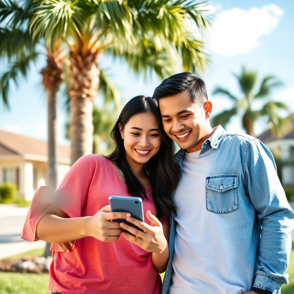 Vietnamese couple checking phone bill savings