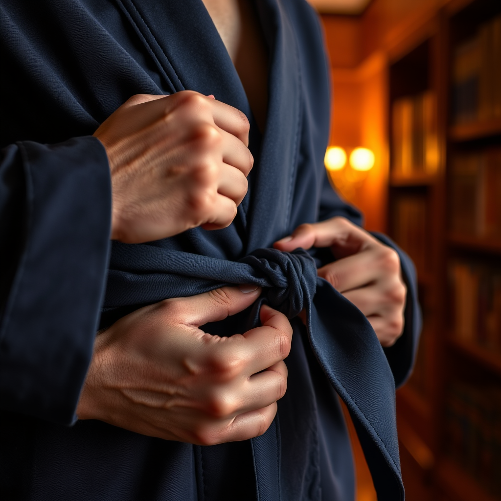 Men's silk robe detail