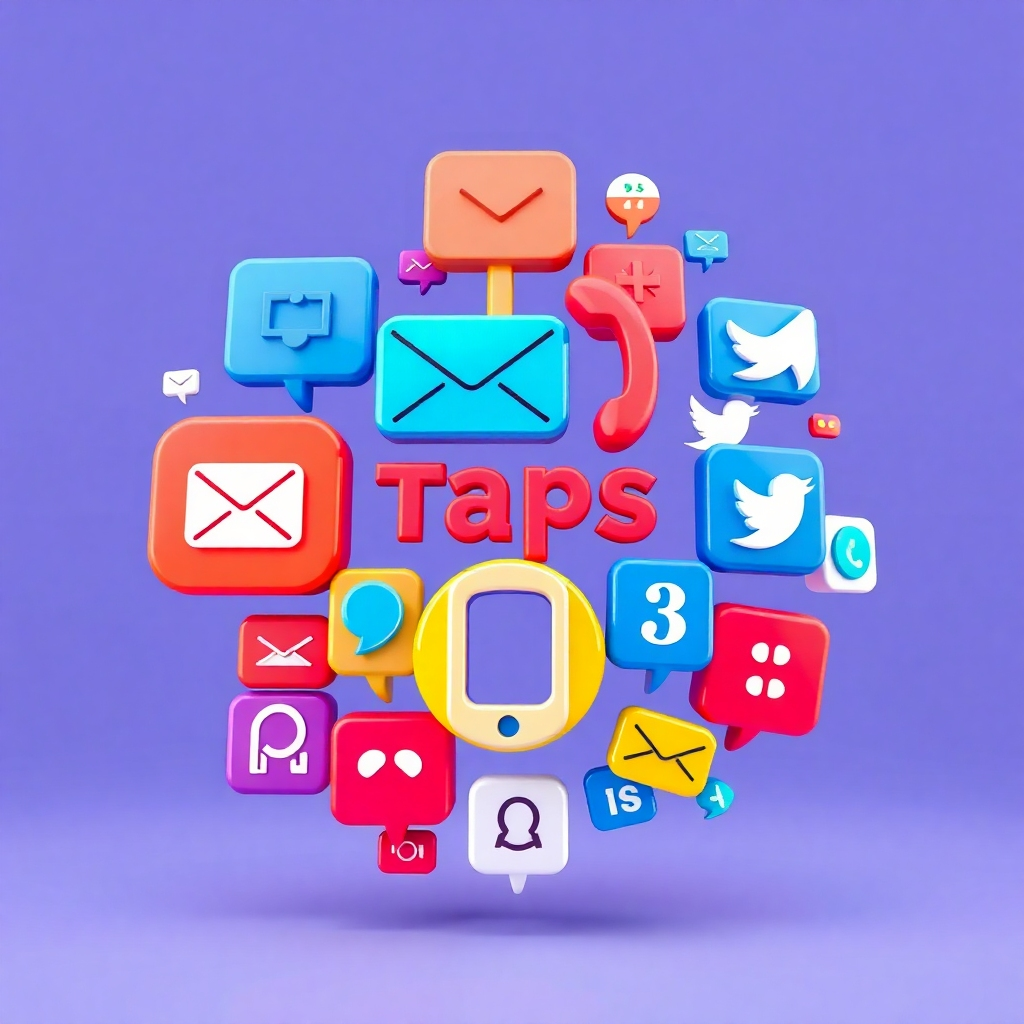 A dynamic and multi-faceted 4K image depicting various communication channels used by 'Normal Taps add Our Story' to connect with customers. The scene could incorporate icons representing email, phone, and social media platforms, arranged in a visually appealing manner. The color palette should be vibrant and modern, emphasizing the brand's accessibility and responsiveness. The camera angle should be a wide shot, showcasing the diverse communication options.