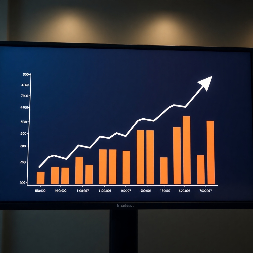 A graph showing upward trends in business metrics, representing positive impact. The graph is displayed on a modern screen. Technical specifications: 8K resolution, photorealistic.