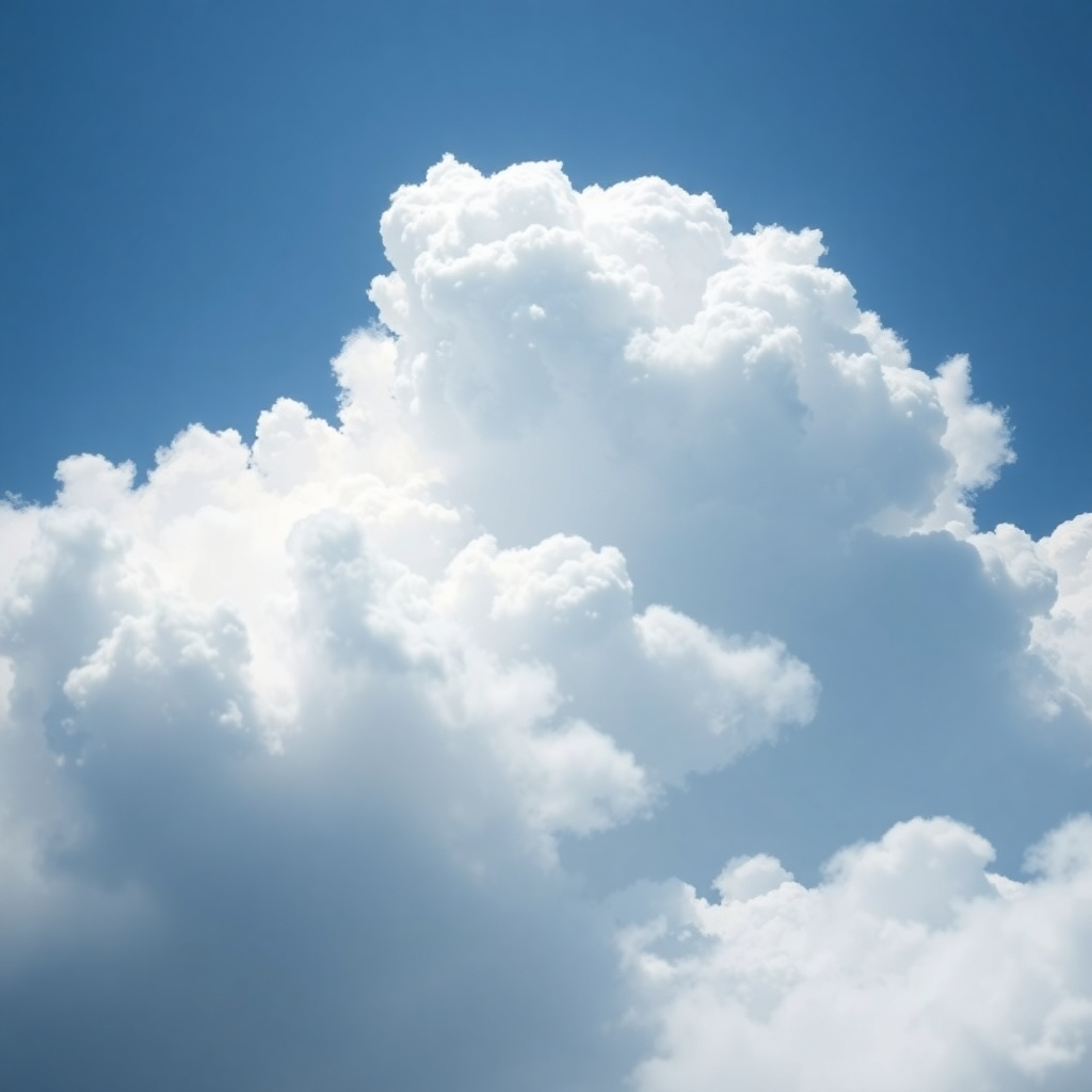 A photorealistic image of a cloudscape with data flowing through it, representing cloud computing. Soft, ethereal lighting with blues and whites dominating the color palette. Technical specifications: 8K resolution, photorealistic.