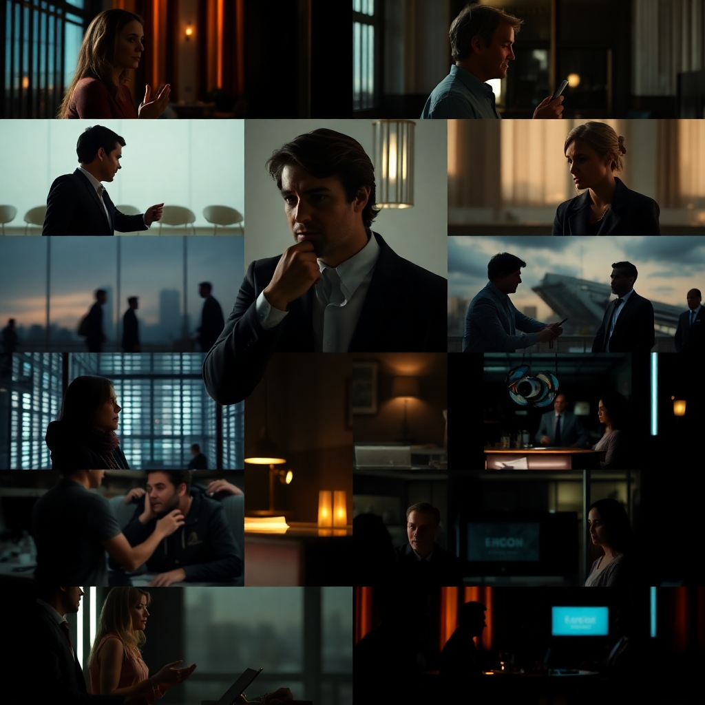 Visualize a montage-style image featuring various stills from different films, each showcasing unique branding elements. The composition should weave these images together seamlessly, using color grading techniques to create a harmonious palette. Lighting should draw attention to key aspects in each still, revealing the art of visual narrative. The overall appearance should exude sophistication and creativity.