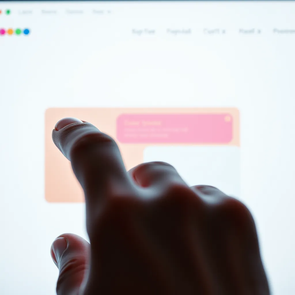 A close-up shot of a hand dragging and dropping a colorful website element, like a button or image, onto a blank canvas. The interface should be clean and user-friendly, with clearly labeled elements and a drag-and-drop visual cue.