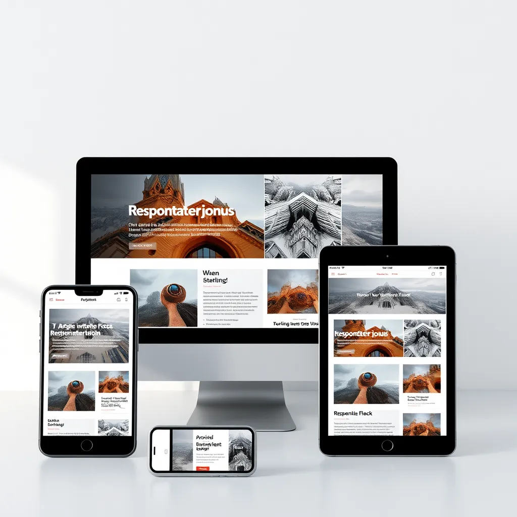 A mockup of a website displayed on various devices (desktop, tablet, phone) with the same content but adjusted layouts, showcasing the responsiveness of the design. The image should highlight the seamless transition between different screen sizes.
