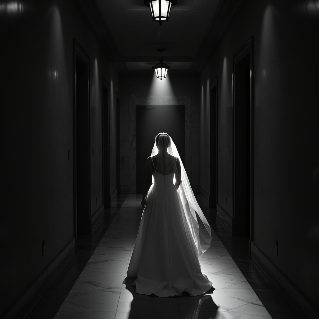 Bride in marble corridor