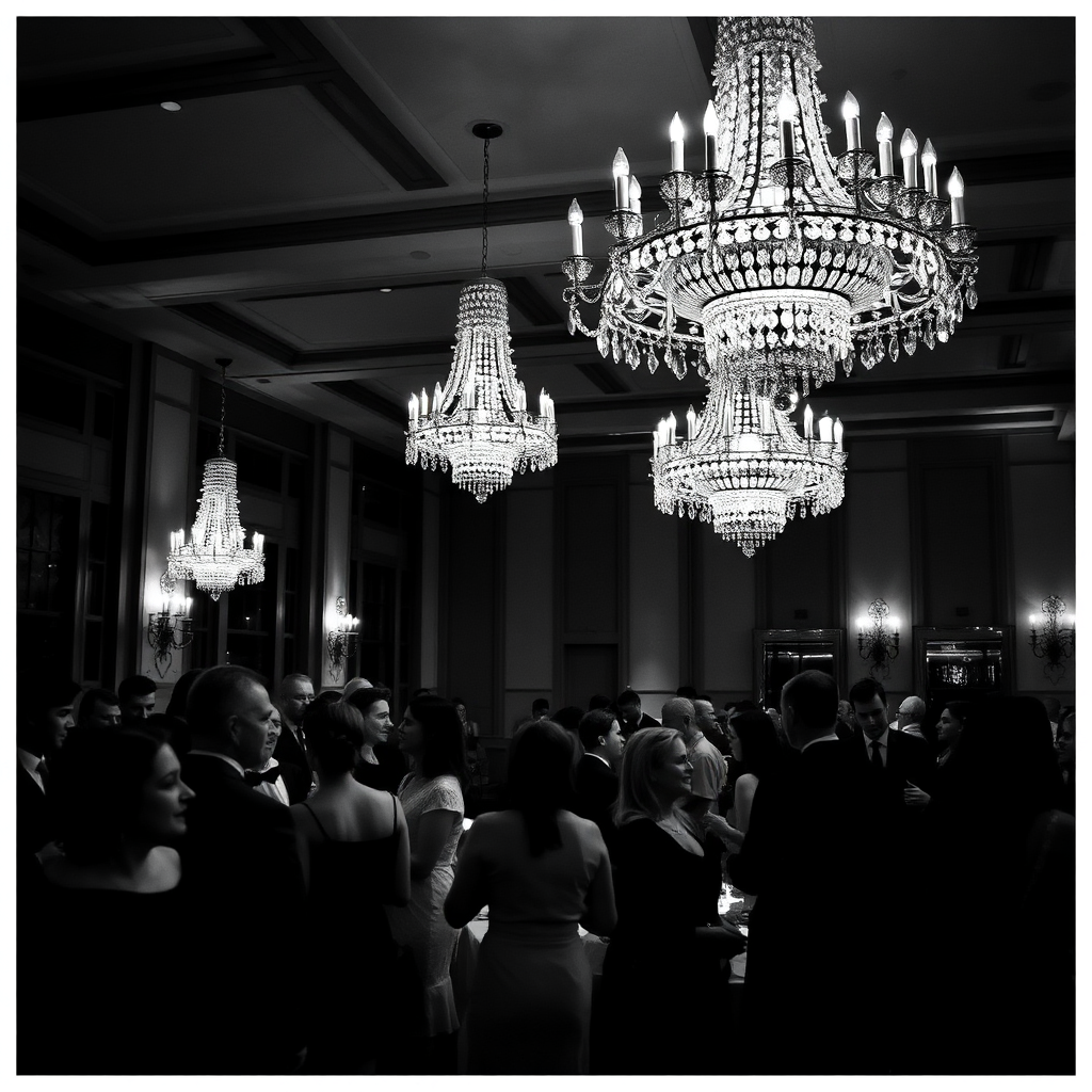Reception with chandeliers