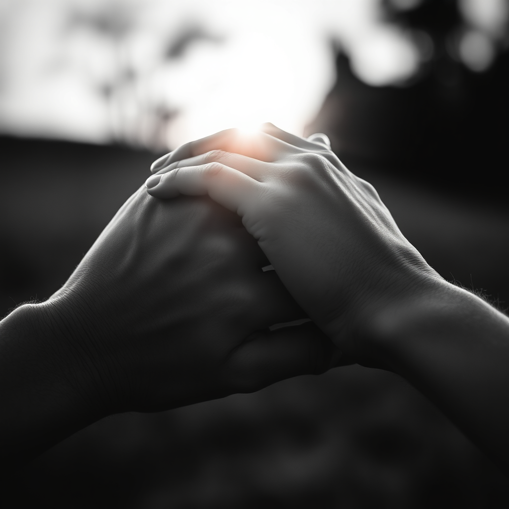 Hands intertwined at golden hour