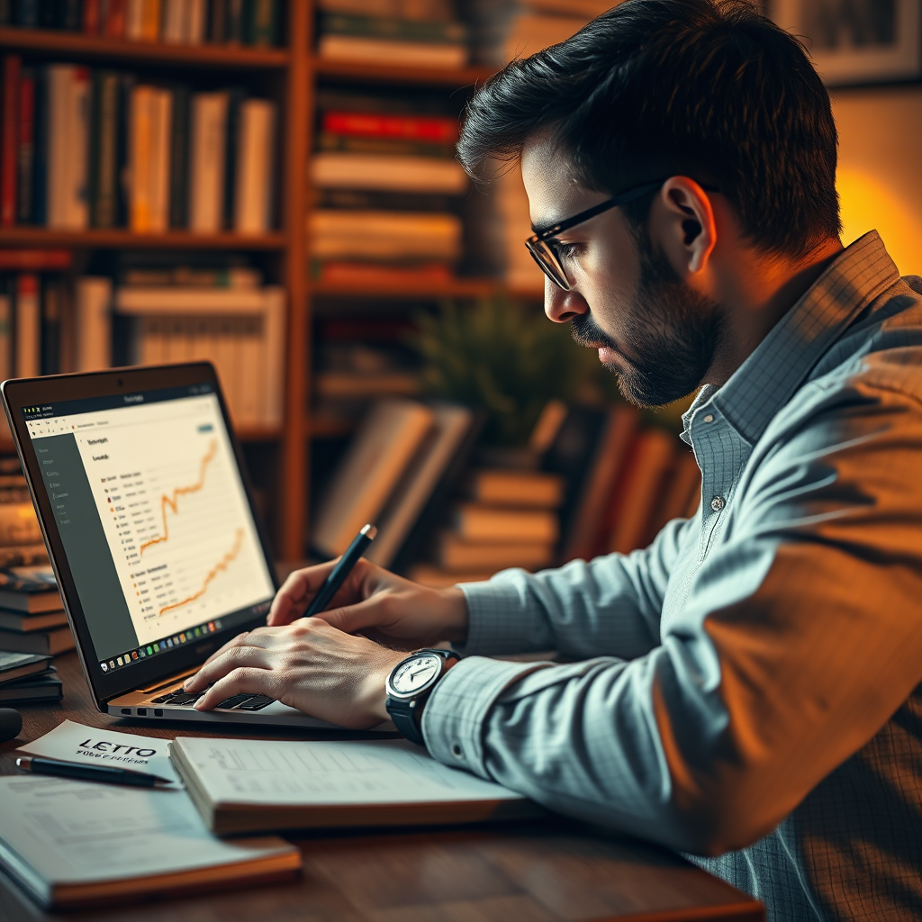 Create a captivating image showing a reviewer meticulously analyzing a crypto wallet on a laptop, with detailed observations on a notepad. The background can include a cozy corner filled with books on cryptocurrency. Warm lighting should create an inviting feel, highlighting the focus on the review process. The close-up can incorporate notes and graphs alongside the laptop. Capture the essence of diligence and thoroughness in a calm atmosphere. Final art should be hyperrealistic and elegant in 8K resolution.