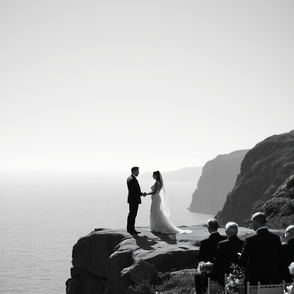 Cliffside ceremony with ocean backdrop