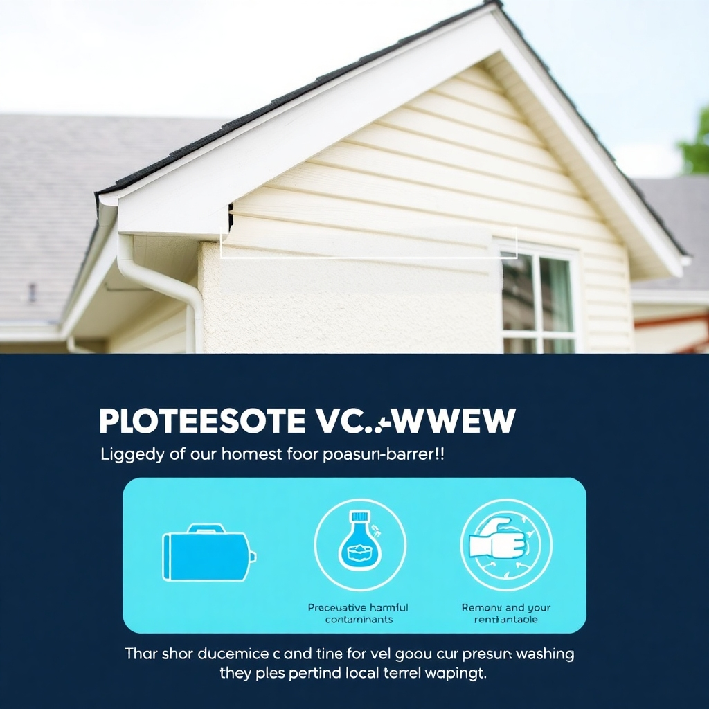 An image illustrating the protective benefits of pressure washing. The image should feature a cross-section of a home's siding, with a protective barrier visible after pressure washing. The barrier represents the removal of harmful contaminants and the prevention of long-term damage. The color palette should be clean and bright, with a focus on whites and blues. Use scientific imagery and diagrams to convey the message of protection and prevention. The overall feel should be informative and reassuring, emphasizing the importance of pressure washing for maintaining your home's integrity.