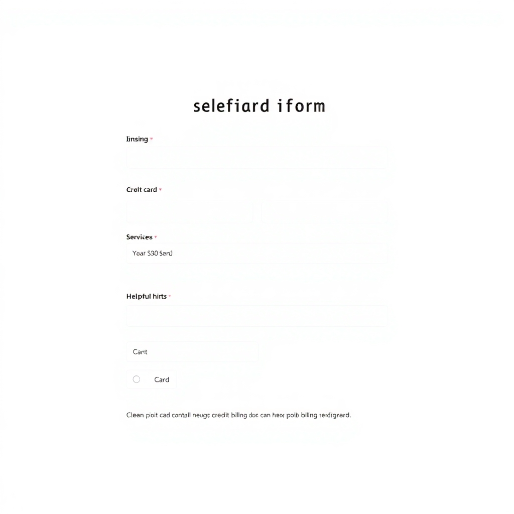 A clean and user-friendly online form requesting credit card and billing information. The form has clear labels and helpful hints. The color palette is professional and reassuring. Lighting is soft and even. Technical specs: 4K resolution, clean vector graphics.