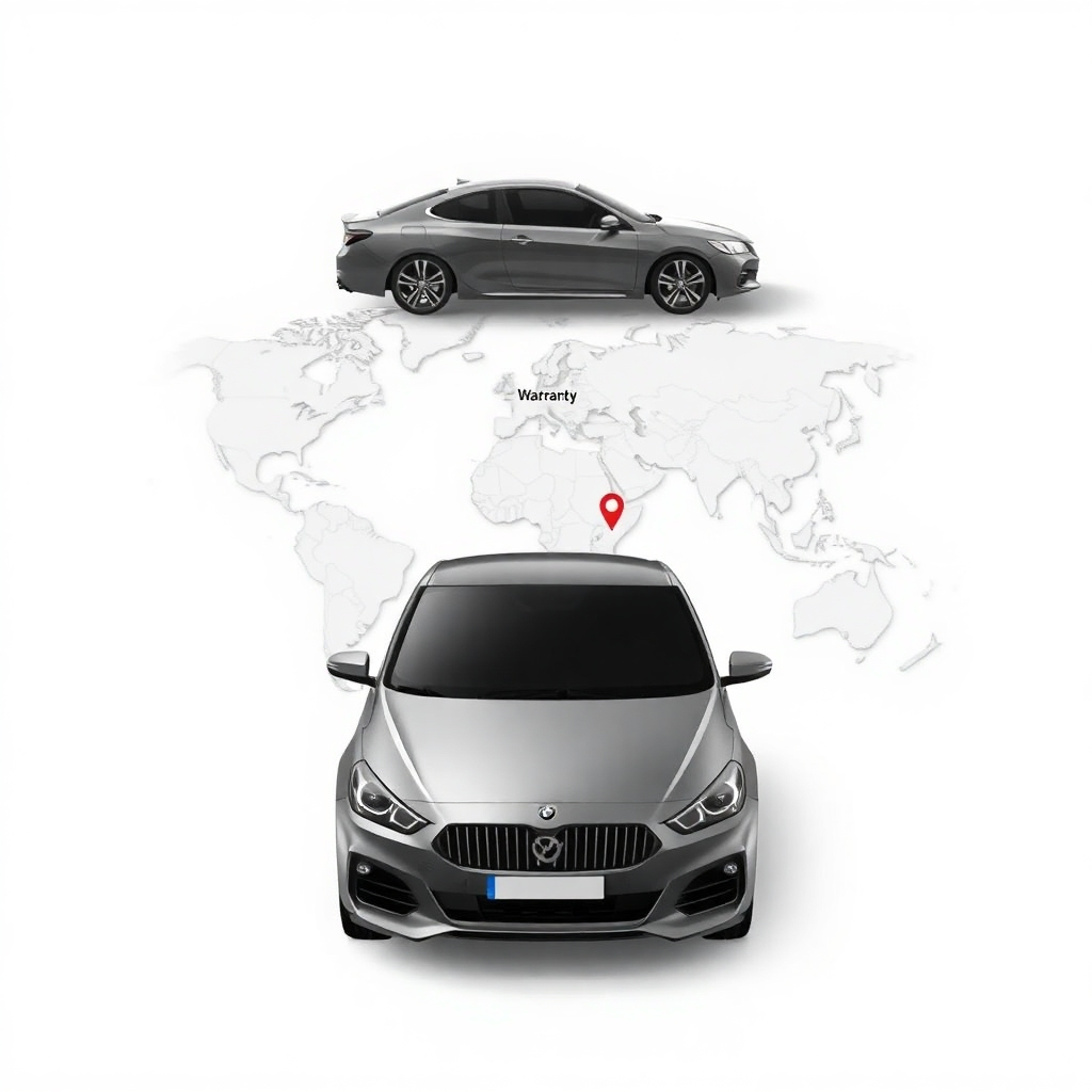 Depict a global map highlighting the areas where the car's warranty is valid, symbolizing international coverage and peace of mind.