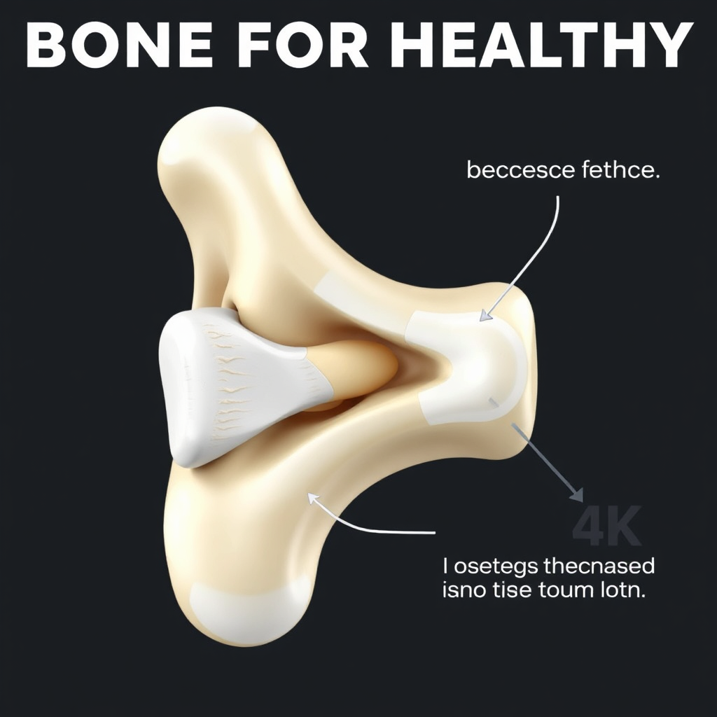 A 4K image showing a stylized cross-section of a bone, highlighting the internal structure and density. Use a color palette of whites, beiges, and light blues to represent bone health. Emphasize the strengthening effects of isometric exercise on the bone. The background is dark and minimalist, allowing the bone to be the focal point. The style is scientific and informative, conveying the benefits of exercise for bone health.