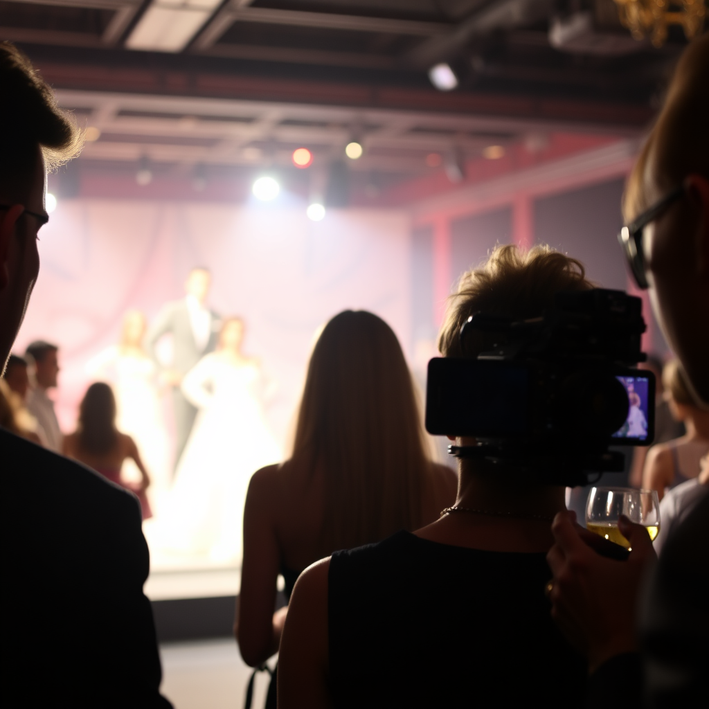 A photograph capturing the behind-the-scenes atmosphere of an exclusive event. The scene depicts a glimpse into a high-end fashion show, a private wine tasting, or a VIP spa treatment. The lighting is soft and intimate, capturing the ambiance of the event. The color palette is rich and vibrant, reflecting the energy and excitement of the occasion. The camera angle is a candid shot, capturing the spontaneity and authenticity of the experience.