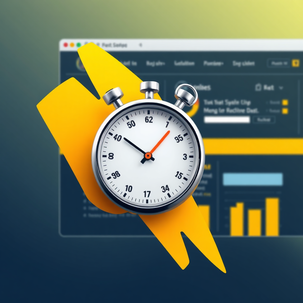 A stylized image depicting a stopwatch overlapping a website interface. The stopwatch symbolizes speed and efficiency, while the website interface represents the final product. Use a dynamic color palette with energetic yellows and oranges.
