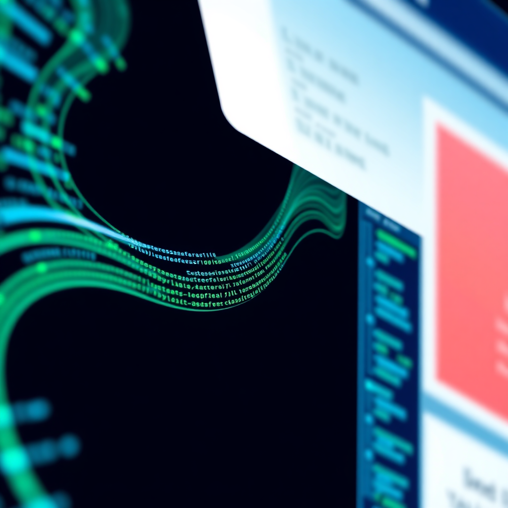 A stylized image depicting lines of code flowing seamlessly into a website interface. The code represents the underlying structure and functionality of the website. Use a vibrant color palette with blues and greens to symbolize technology and growth.