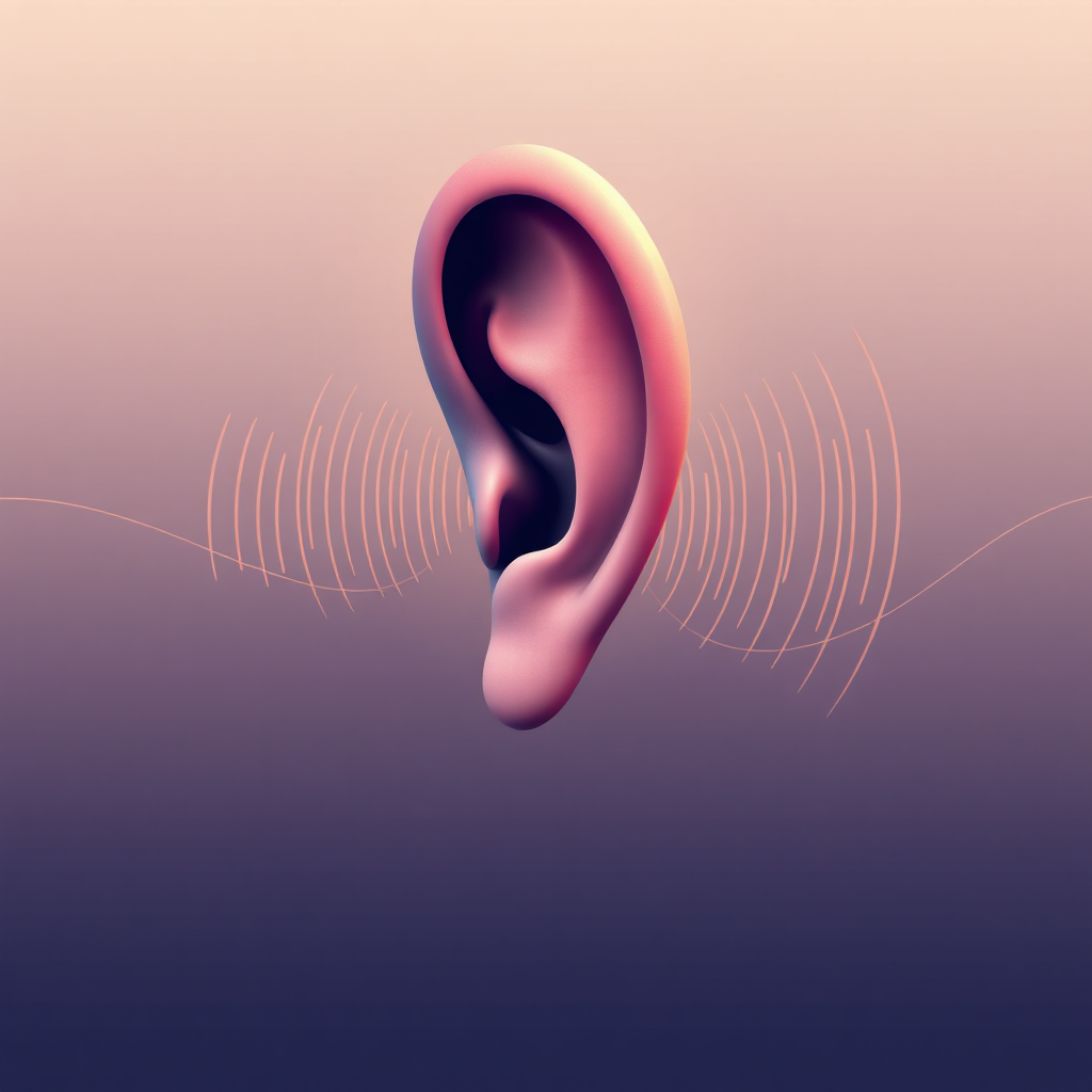 An abstract representation of sound waves converging towards an ear, symbolizing the act of active listening. The color palette is calming and soothing.