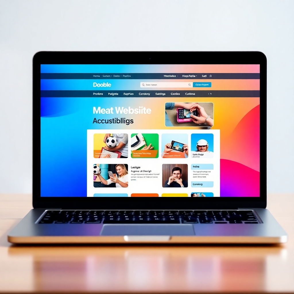 A laptop displaying a beautifully designed website with vibrant colors and engaging content. The website is user-friendly and responsive, adapting seamlessly to different screen sizes. The background is blurred, emphasizing the website's design. Style: modern, clean, and professional. Lighting: soft and diffused, creating a sense of warmth and accessibility. Technical specs: High-resolution photograph.