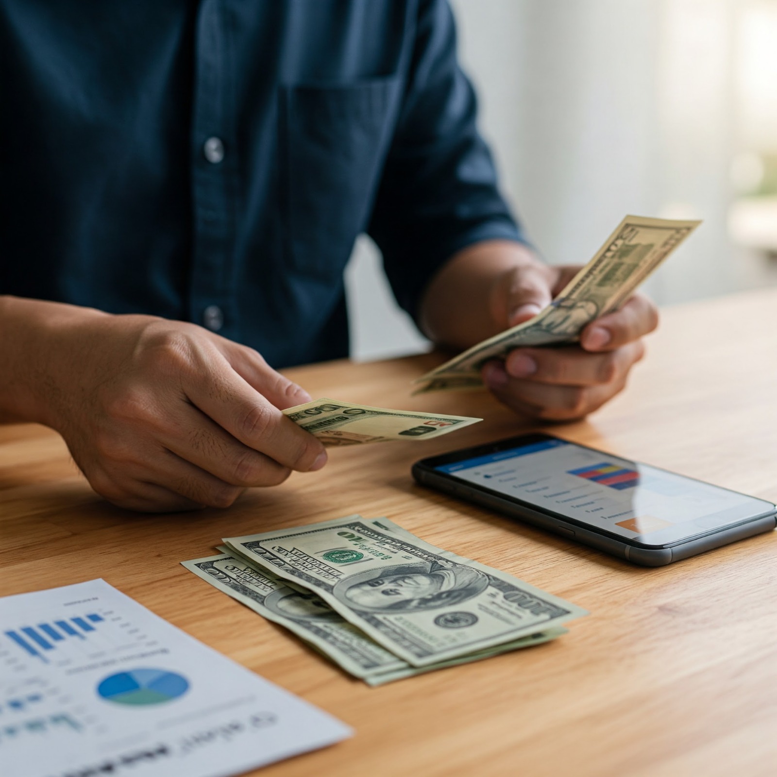 Create an image showing a person receiving a digital thumbs-up on their smartphone, against a blurred background of a motorcycle dealership, symbolizing approval and success in securing financing.