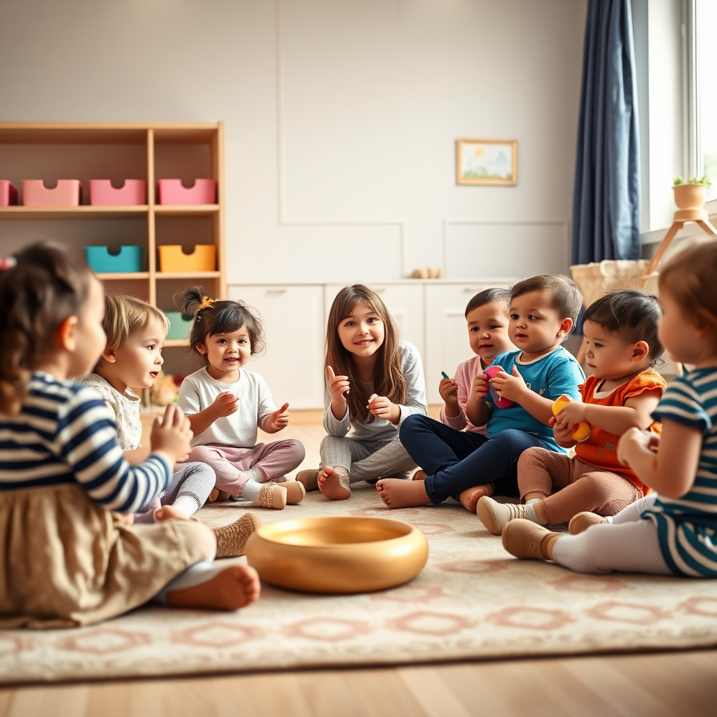 Children and teacher in music and circle time