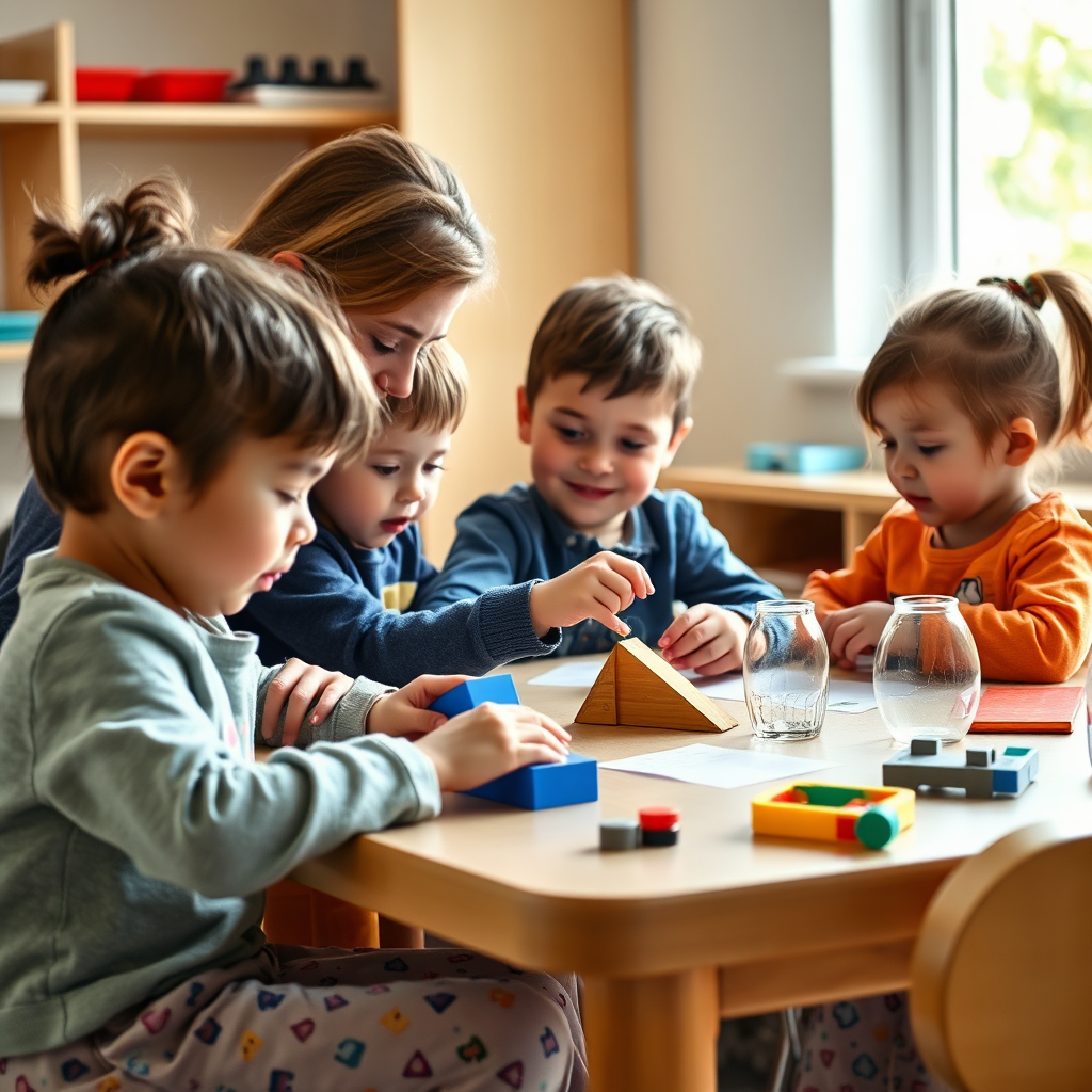 Children exploring a simple STEM activity at a table