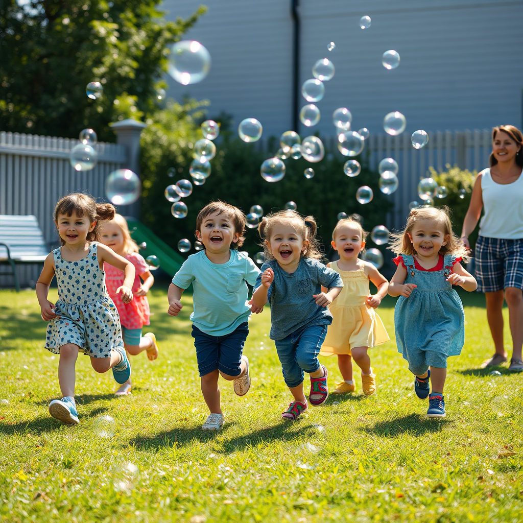 Children playing with bubbles outdoors