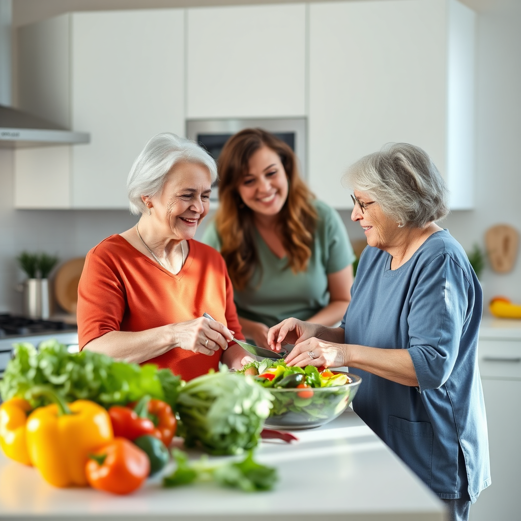 Senior care: caregiver assisting an older adult with mobility at home