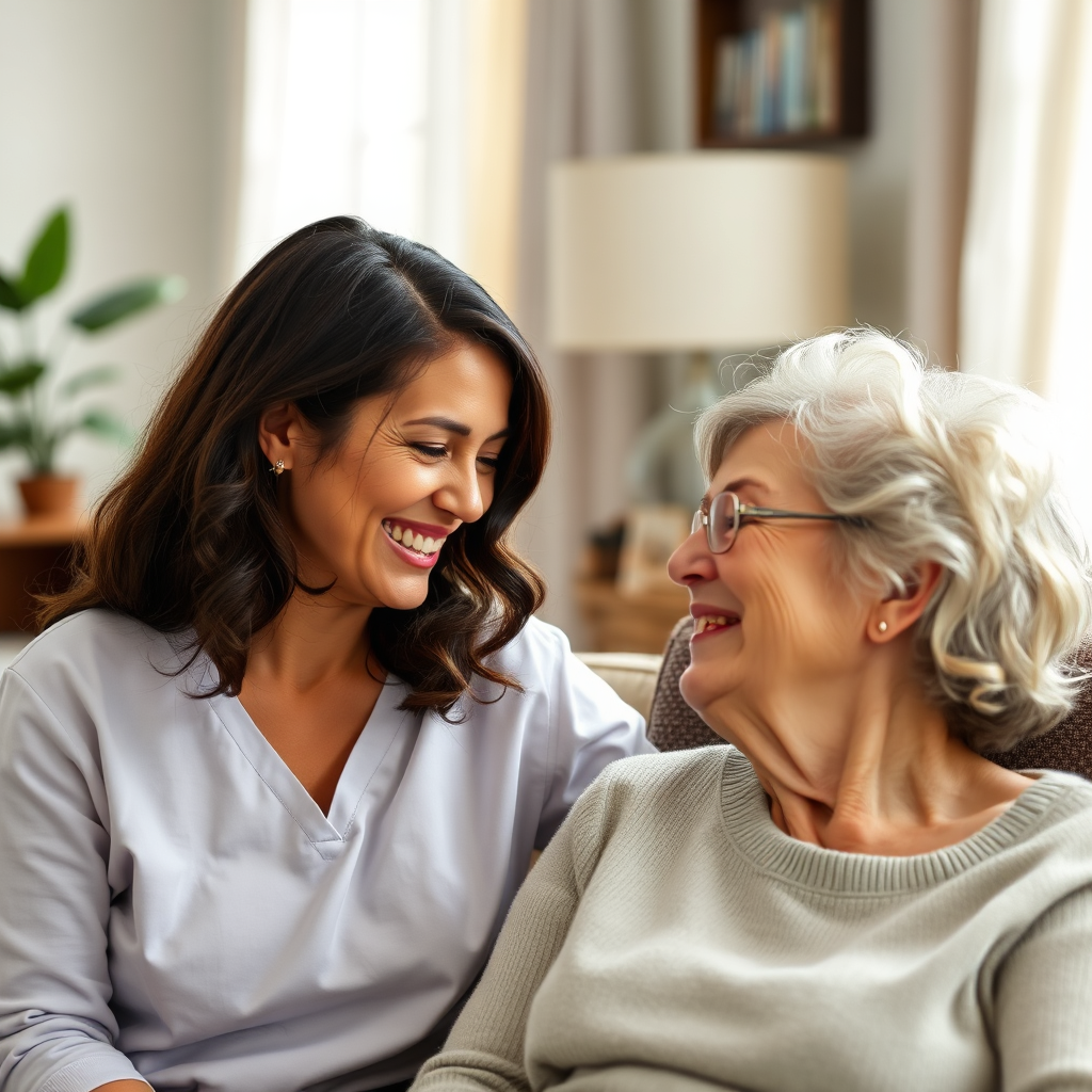 Caregiver and patient sharing a moment at home