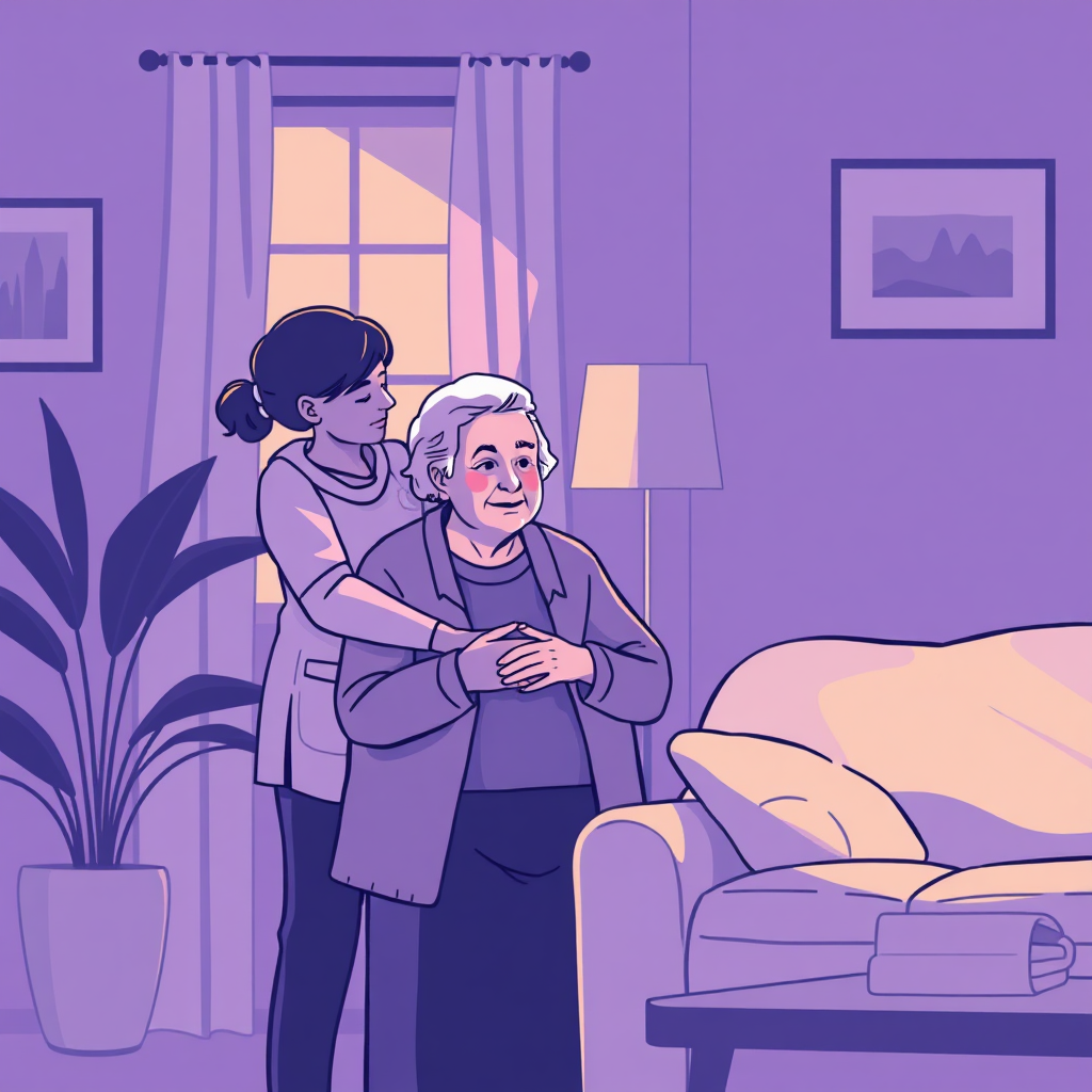 Companionship illustration showing a caregiver and an elderly client