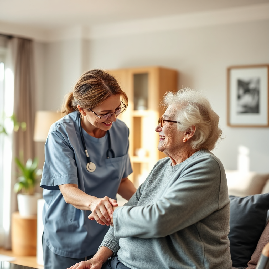 Caregiver assisting elderly person at home