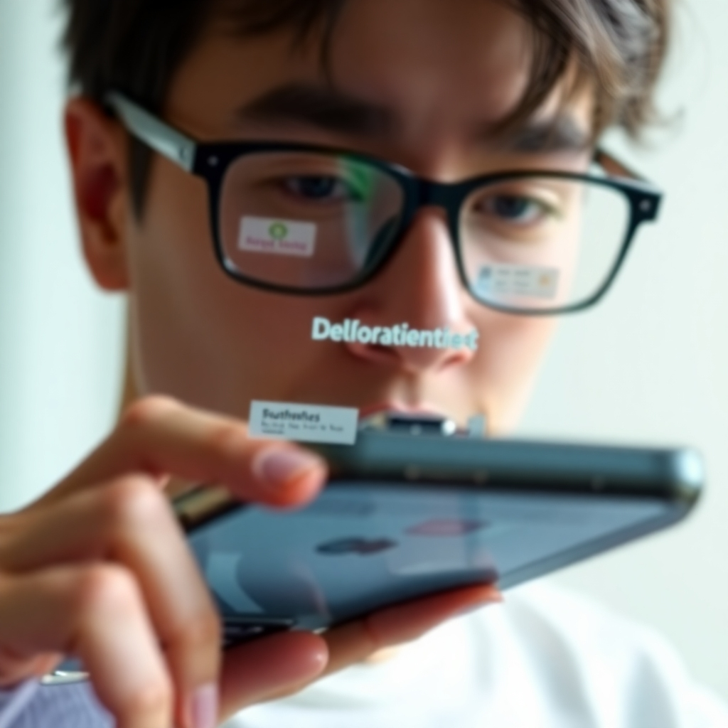 A photorealistic image of a person viewing a website on a smartphone, with a subtle reflection of the website design in their glasses. The website is displayed on a subdomain. Focus on showcasing the user experience. Technical specs: 4K, hyperrealistic.
