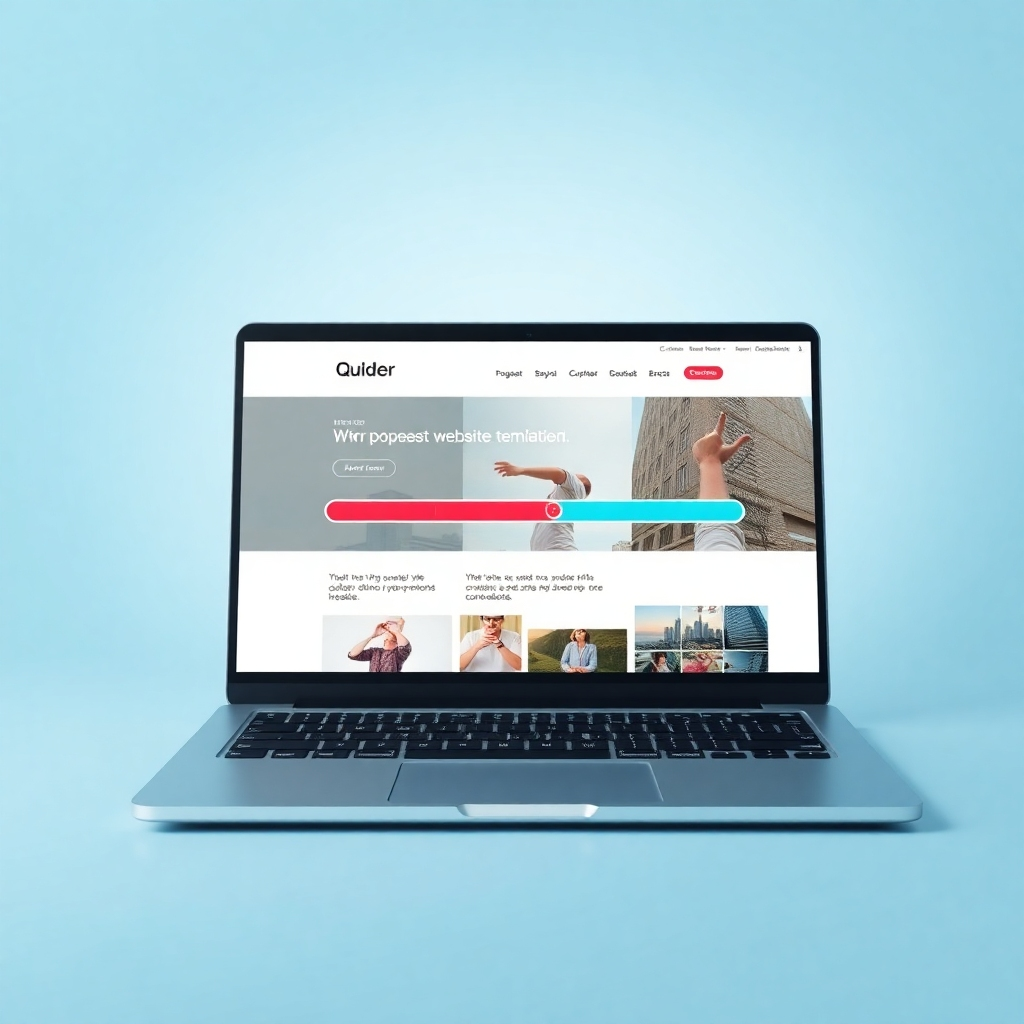 A photorealistic image showing a progress bar completing rapidly, transitioning from an empty website template to a fully populated and visually appealing website on a laptop screen. The background is a soft, gradient blue. Focus on conveying speed and ease. Technical specs: 4K, hyperrealistic.